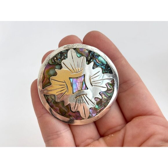 Alpaca Sterling Silver Abalone Mexican Vintage Sterling Silver Brooch Pendant - Picture 8 of 10